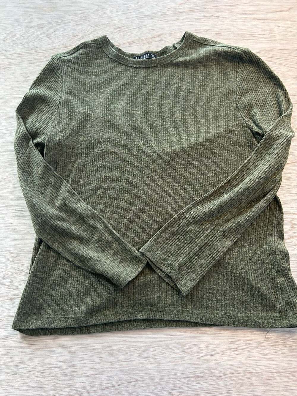 Cotton On Olive Green Ribbed Long Sleeve Crewneck Top Size L
